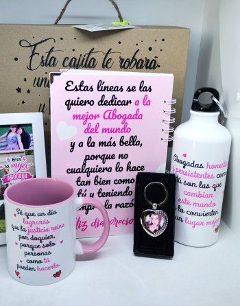 pack regalo personalizado de abogada con fotos y frases parejas