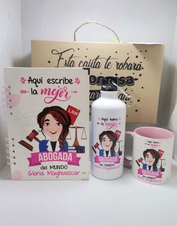 pack regalo abogada personalizada con dibujos y frases