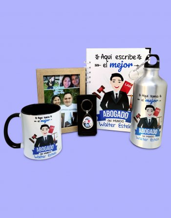 pack regalo personalizado abogado con fotos y dibujo