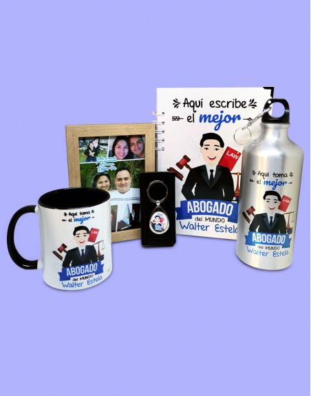 pack regalo personalizado abogado con fotos y dibujo