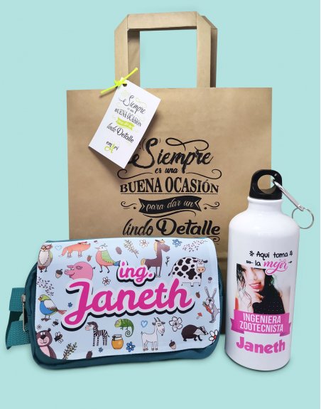 pack regalo personalizado de ingeniera zootecnista con dibujo y foto