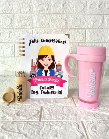 pack personalizado de futura ingeniera industrial con dibujo y frases