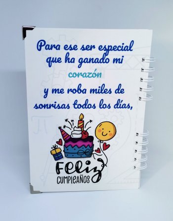 cuaderno personalizado con frase de cumpleaños